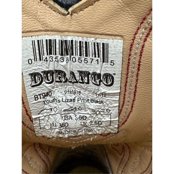 Durango Youth Black Lizard Print Cowboy Boots Size 3.5 - Picture 11 of 11